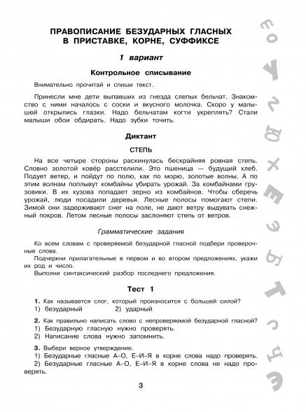 Тематический контроль знаний. Русский язык 4 класс