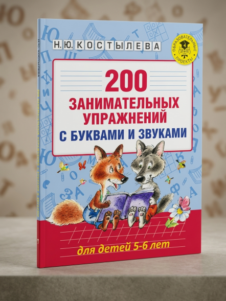 200 занимательных упражнений с буквами и звуками для детей 5-6 лет. Костылева Н.Ю.