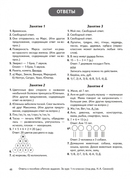 Летние задания за курс 1 класс. 40 занятий. Сенина Н.А.