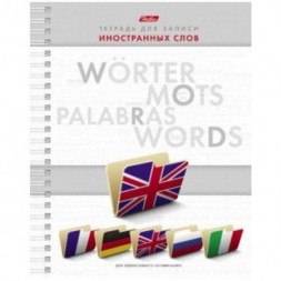 Тетрадь-словарик для записи иностранных слов. 48 листов. Со справочной информацией на гребне. Флаги. Синий фон